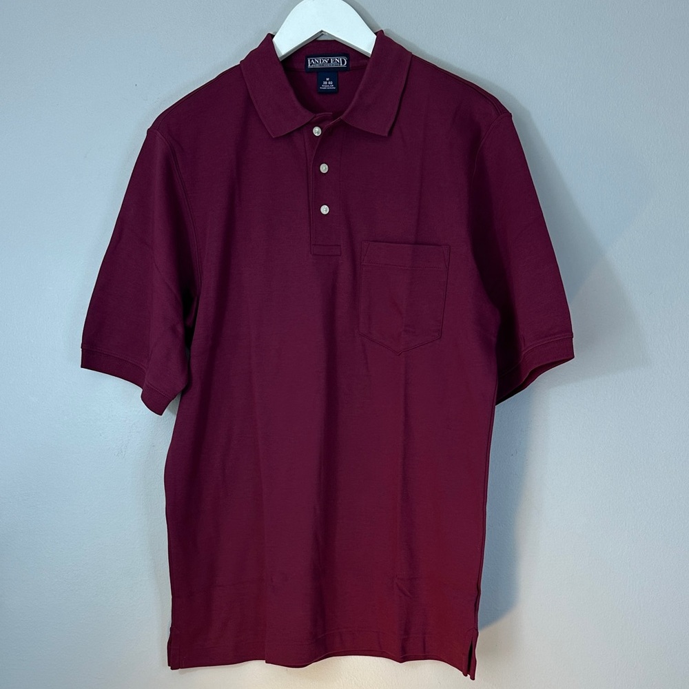 Lands' End Men's Short Sleeve Cotton Supima Polo Shirt with Pocket Rich Burgund